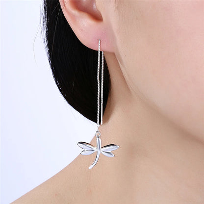 DOTEFFIL 925 Sterling Silver Dragonfly Earline Drop Earring Charm Women Jewelry Fashion Wedding Engagement Party Gift