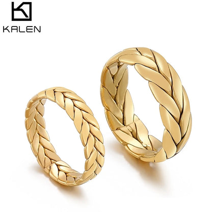 Kalen 5/7mm Thick Chunky Chain Ring Cuban Curb Link Gold Color Filled Stainless Steel Stylish Ring for Women Girls