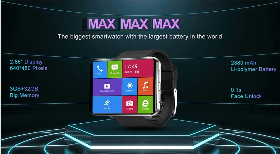 2024 DM100 4G LTE Smart Watch Android 7.1 3GB 32GB 5MP Camera IPS 2700mah Battery 2.86Touch Screen LEMFO LEMT Smartwatch vs S999