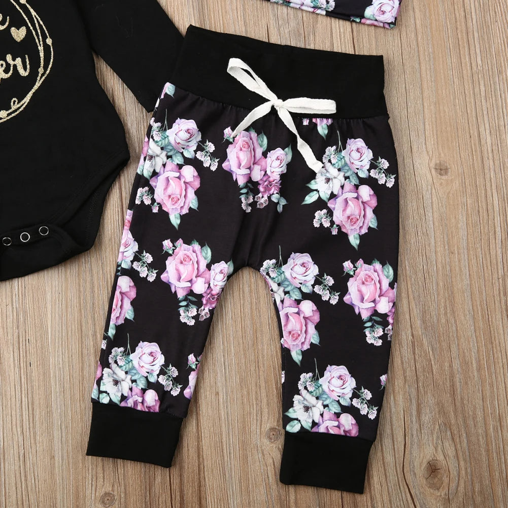 Citgeett Black Newborn Baby Little Sister Girl Clothes Romper+Pants Print Leggings 4Pcs Autumn Fall Clothes