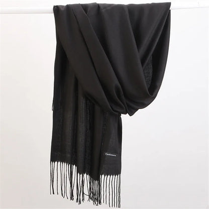 Fashion Solid Color 2021 Designer Women Scarf Winter Hijabs Tassels Long Lady Shawls Cashmere Like Pashmina Hijabs Scarves Wraps