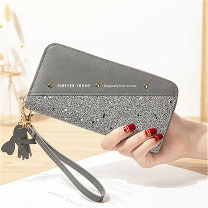 Women Wallets Long Sequined Patchwork PU Leather Forever Young Wallet Female Designer Luxury Fashion Money Purse Clutch Bag