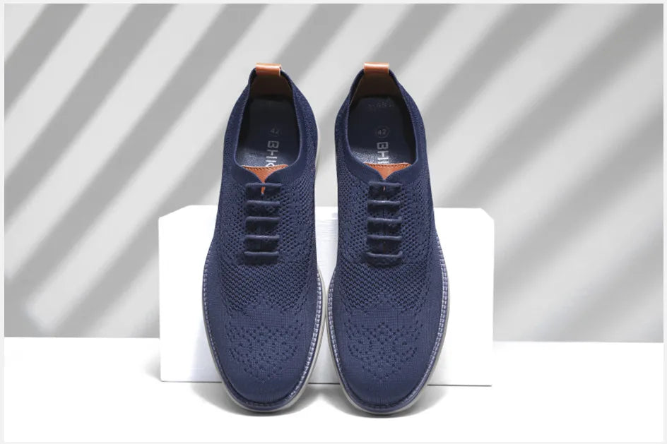 BHKH 2024 Breathable Knitted Mesh Casual Shoes Lightweight Smart Casual Shoes Office Work Footwear Men Shoes