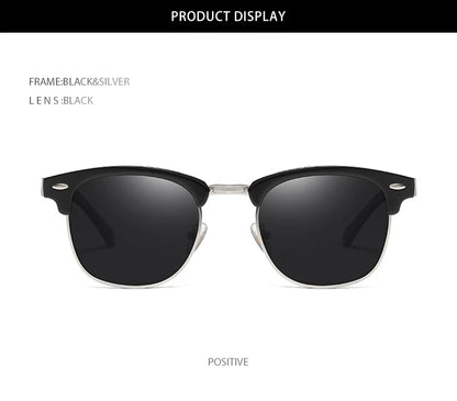 Classic Half Frame Polarized Sunglasses Men Women Retro Rivet Small Sun Glasses Male Popular Black Anti Glare Travelling Shades