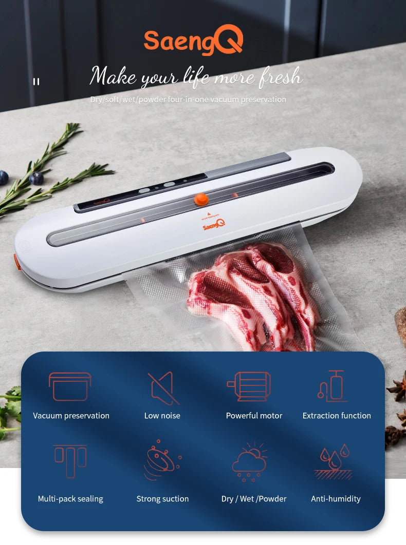 saengQ Best Food Vacuum Sealer 220V/110V Automatic Commercial Household Food Vacuum Sealer Packaging Machine Include 10Pcs Bags