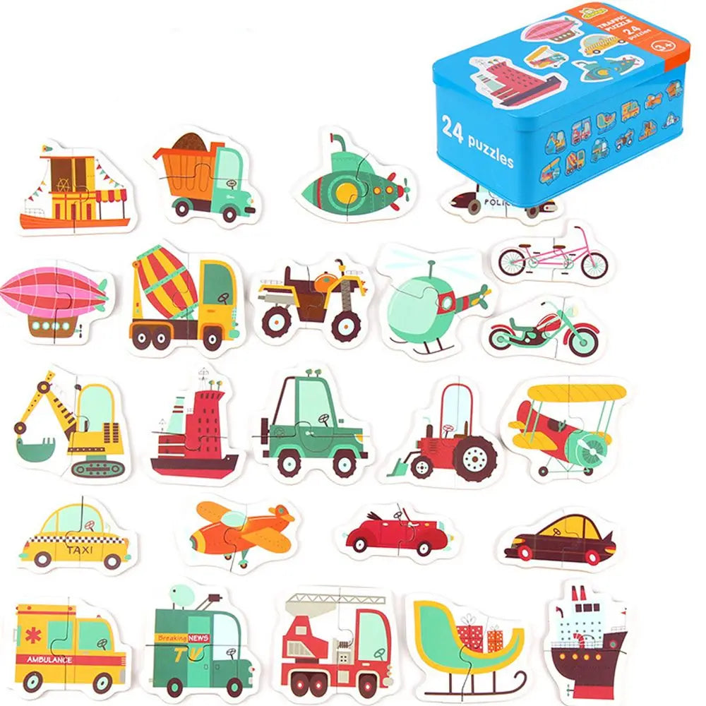 0-36M Cartoon Animal Traffic Fuit Montessori Pairing Cognition Puzzle Toys Wooden Jigsaw Card Kids Education