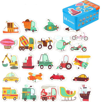 0-36M Cartoon Animal Traffic Fuit Montessori Pairing Cognition Puzzle Toys Wooden Jigsaw Card Kids Education