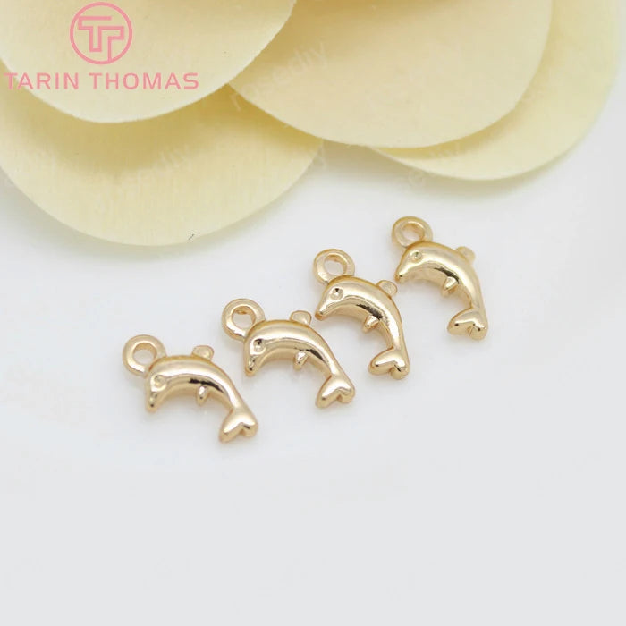 (129) 12x23MM 24K Gold Color Plated Brass Fish Charms Pendants High Quality Jewelry Accessories