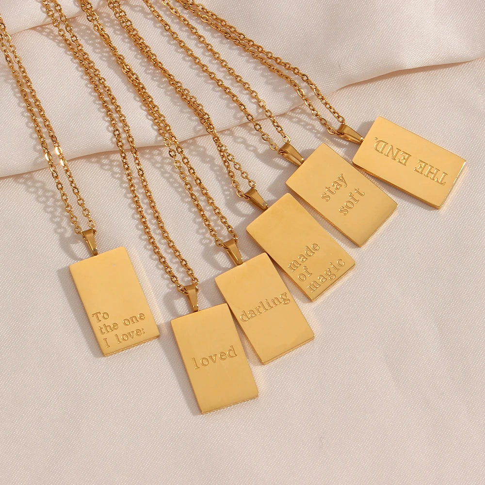 E.B.belle Individuality MessageTarot Necklace Stainless Steel 18k Gold Plated Tarnish Free Square Geometric Gold Necklace