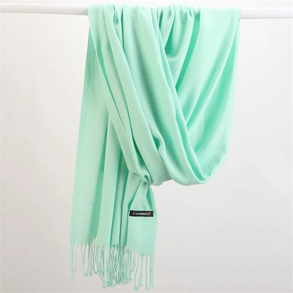 Fashion Solid Color 2021 Designer Women Scarf Winter Hijabs Tassels Long Lady Shawls Cashmere Like Pashmina Hijabs Scarves Wraps