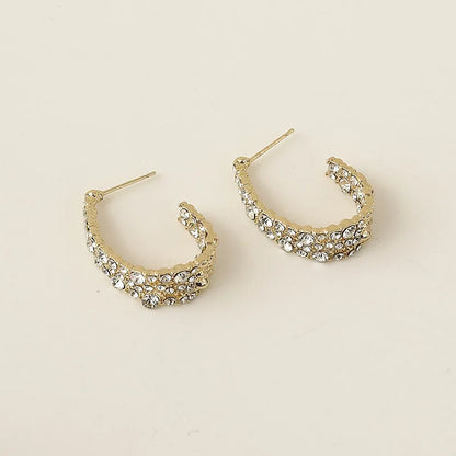 Silver Needle Hoop Earrings for Women Jewelry Clear Crystal Rhinstone Gold Plated Round Hoop Female Earrings