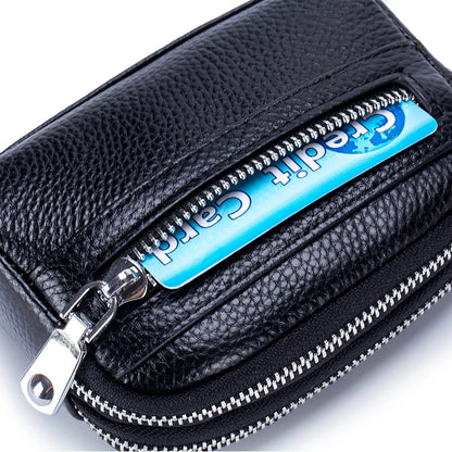 Genuine Leather Women Mini Wallet Double Zipper Coin Purse Cute Small Clutch Bag Luxury Designer Multi-Functional Card Holder