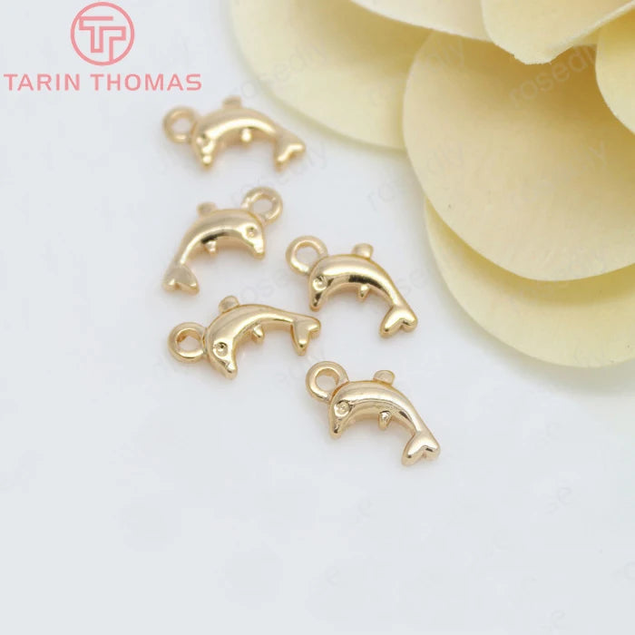 (129) 12x23MM 24K Gold Color Plated Brass Fish Charms Pendants High Quality Jewelry Accessories