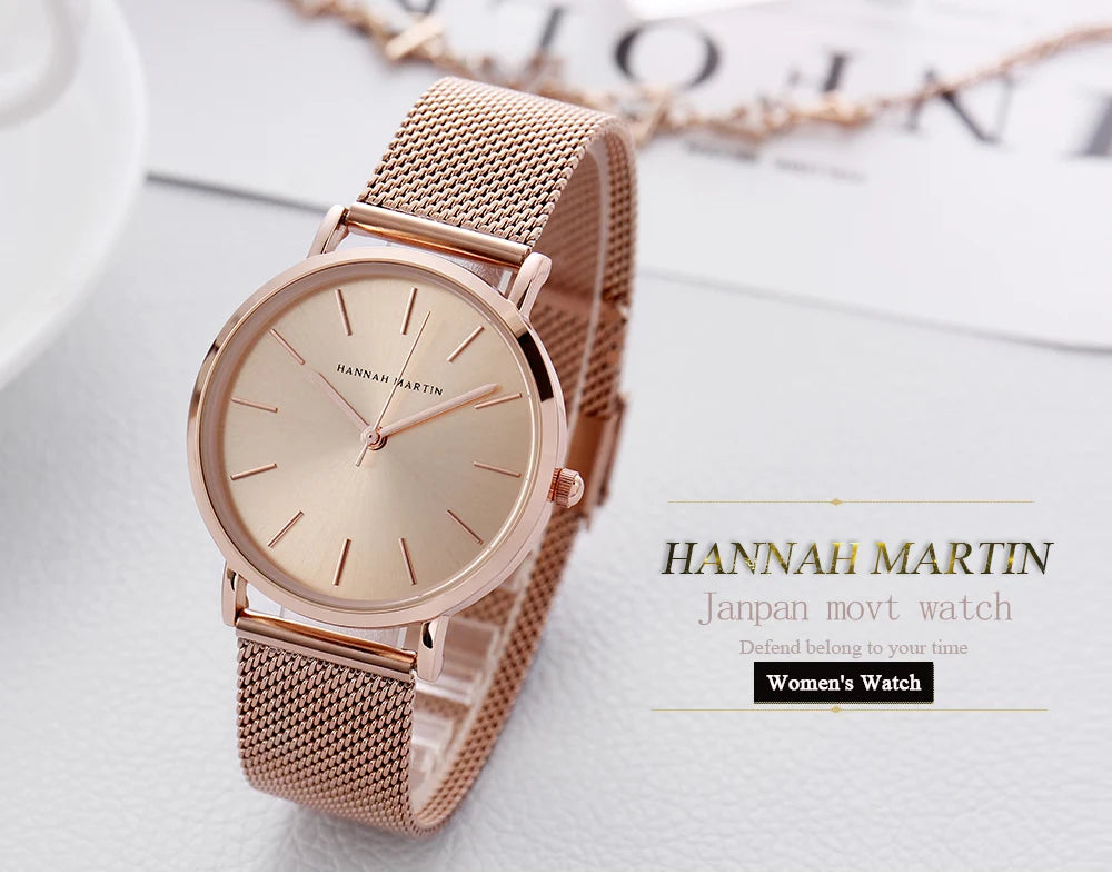 Women Watch 1 set Bracelet Japan Quartz Movement Simple Waterproof Rose Gold Stainless Steel Mesh Ladies watch relogio feminino