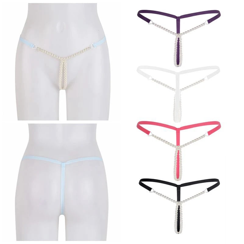 Sexy Pearl G-string Elastic Crotchless Briefs Thongs Briefs Underwear G-string Nightwear Women's Erotic Panties Underwear