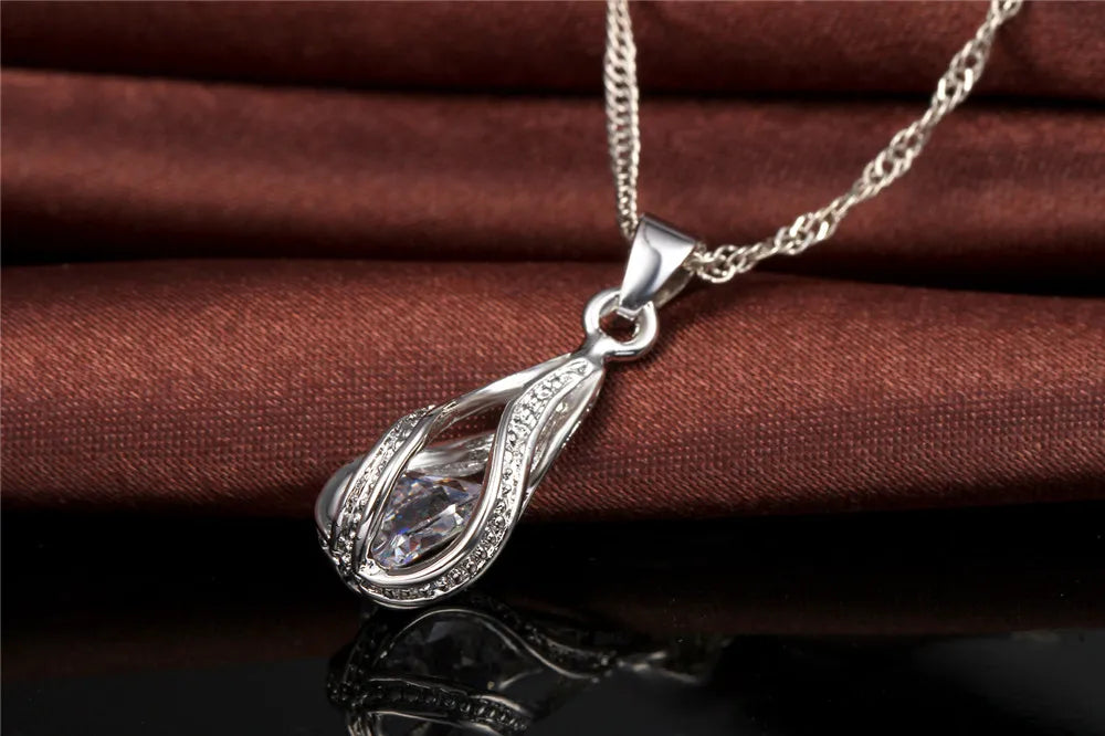 Fast Shipping Top Quality 925 Silver  Wedding Party Jewelry Sets Multiple Color Crystals Pendant Necklace Earrings