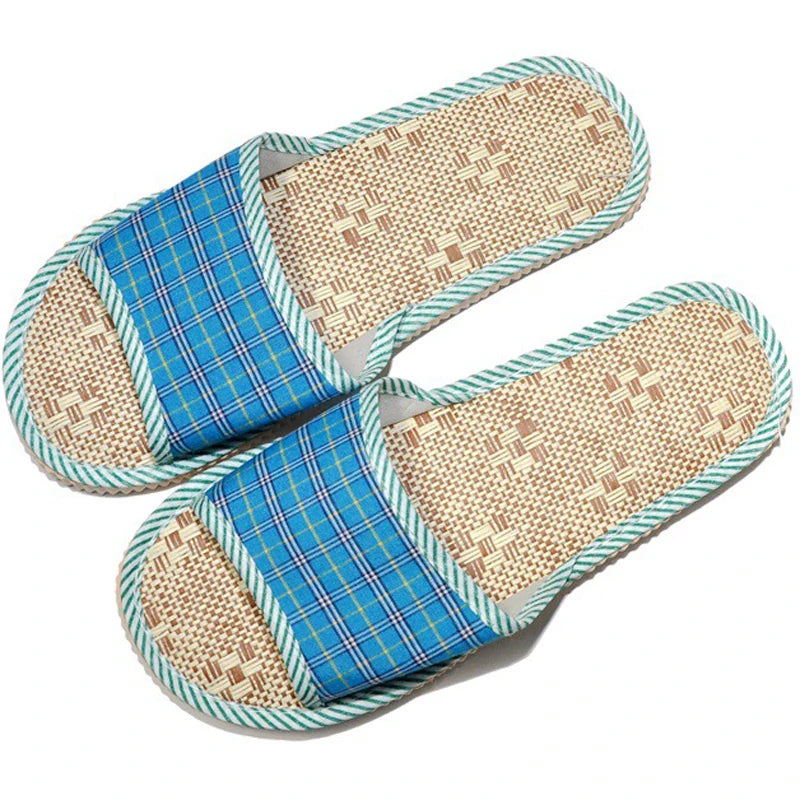 Spring Summer Linen Men Women Indoor Floor Slippers Unisex Simple Comfort House Home Slipper Plaid Shoes for Male Female