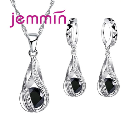 Fast Shipping Top Quality 925 Silver  Wedding Party Jewelry Sets Multiple Color Crystals Pendant Necklace Earrings