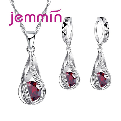 Fast Shipping Top Quality 925 Silver  Wedding Party Jewelry Sets Multiple Color Crystals Pendant Necklace Earrings