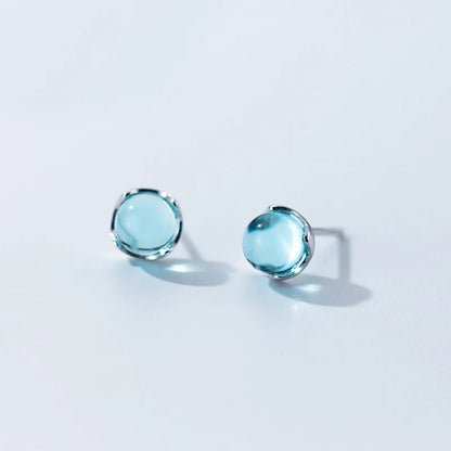 MloveAcc Real 100% 925 Sterling Silver Stud Earrings for Women Fashion Blue Crystal Bubble Ear Stud