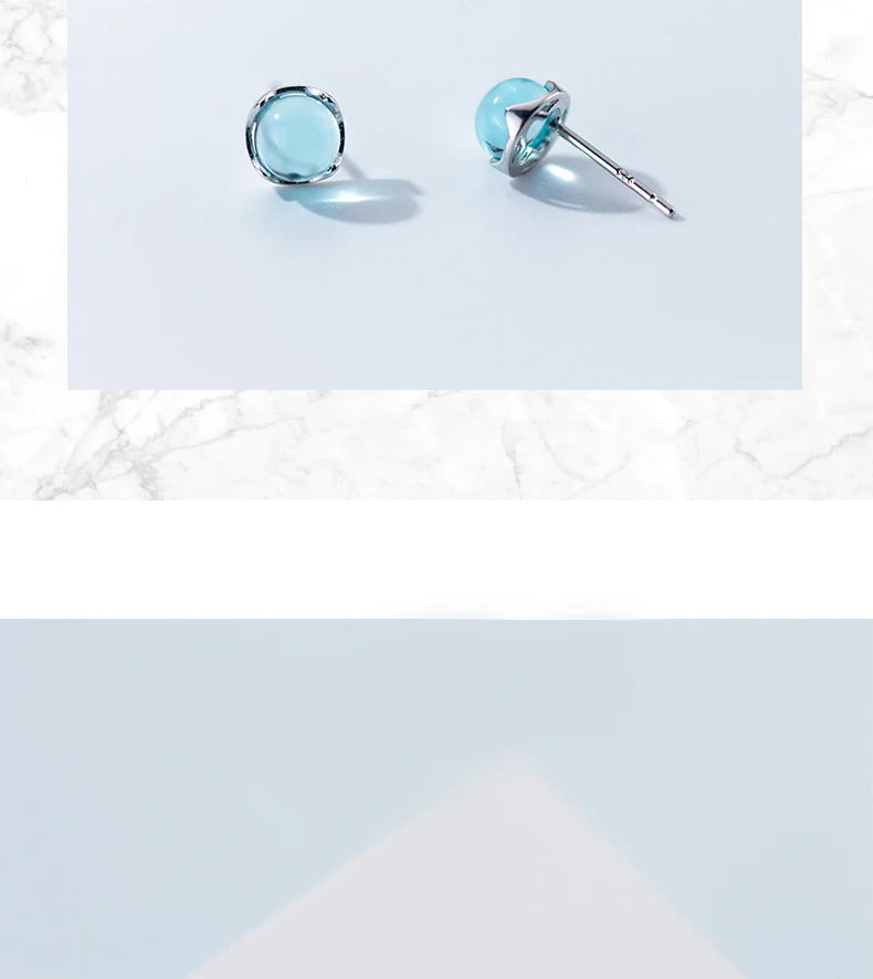 MloveAcc Real 100% 925 Sterling Silver Stud Earrings for Women Fashion Blue Crystal Bubble Ear Stud