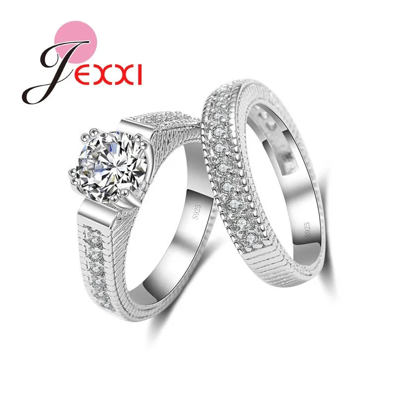 Classical Weeding 925 Sterling Silver 2 PCS Finger Rings For Women Men Super Shining Cubic Zirconia Crystal Accessories