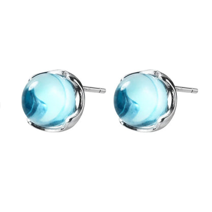 MloveAcc Real 100% 925 Sterling Silver Stud Earrings for Women Fashion Blue Crystal Bubble Ear Stud