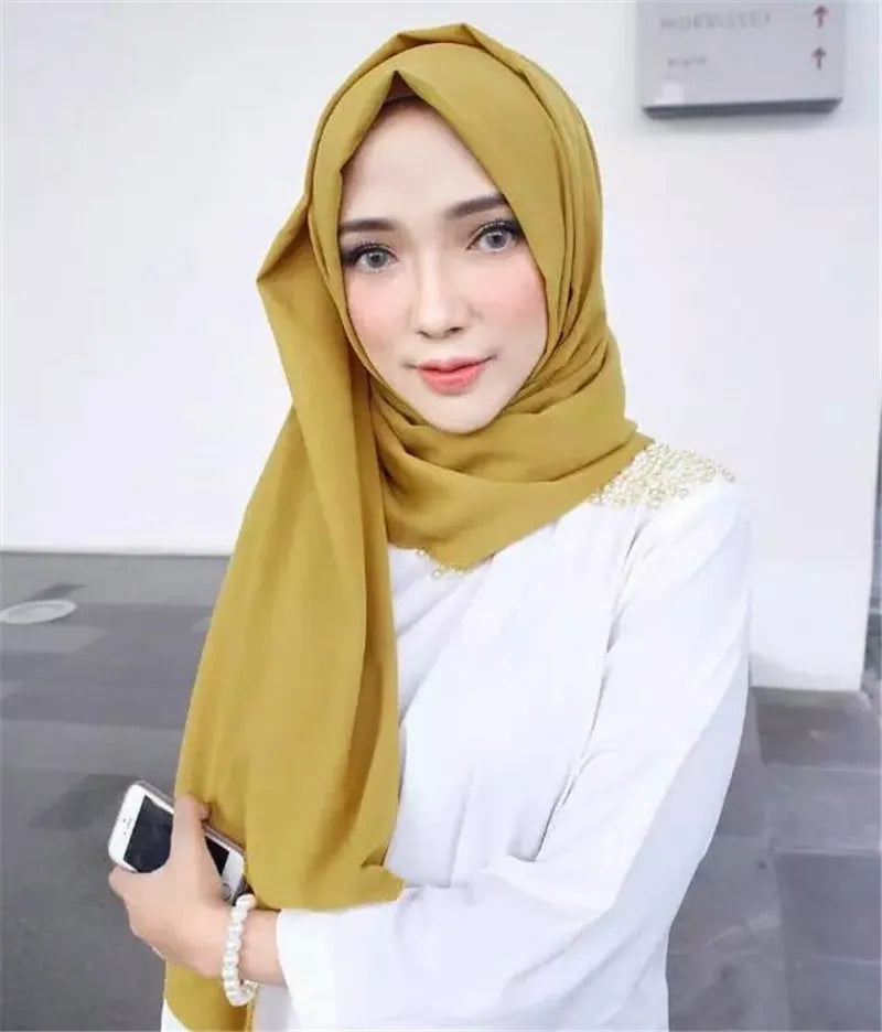 2024 Women's Elegant Modest Muslim Islamic Bubble Chiffon Scarf Ramadan Soft Lightweight Hijab Stores Bandana Headscarf