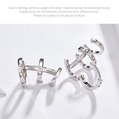 BAMOER Ear Cuff Genuine 925 Sterling Silver Punk Tirple Circle Hoop Earrings for Women Ear Clips Chic Fashion Jewelry BSE085