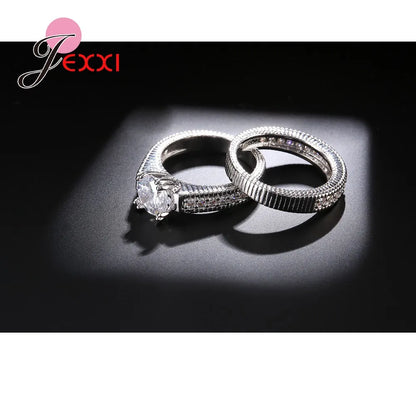 Classical Weeding 925 Sterling Silver 2 PCS Finger Rings For Women Men Super Shining Cubic Zirconia Crystal Accessories