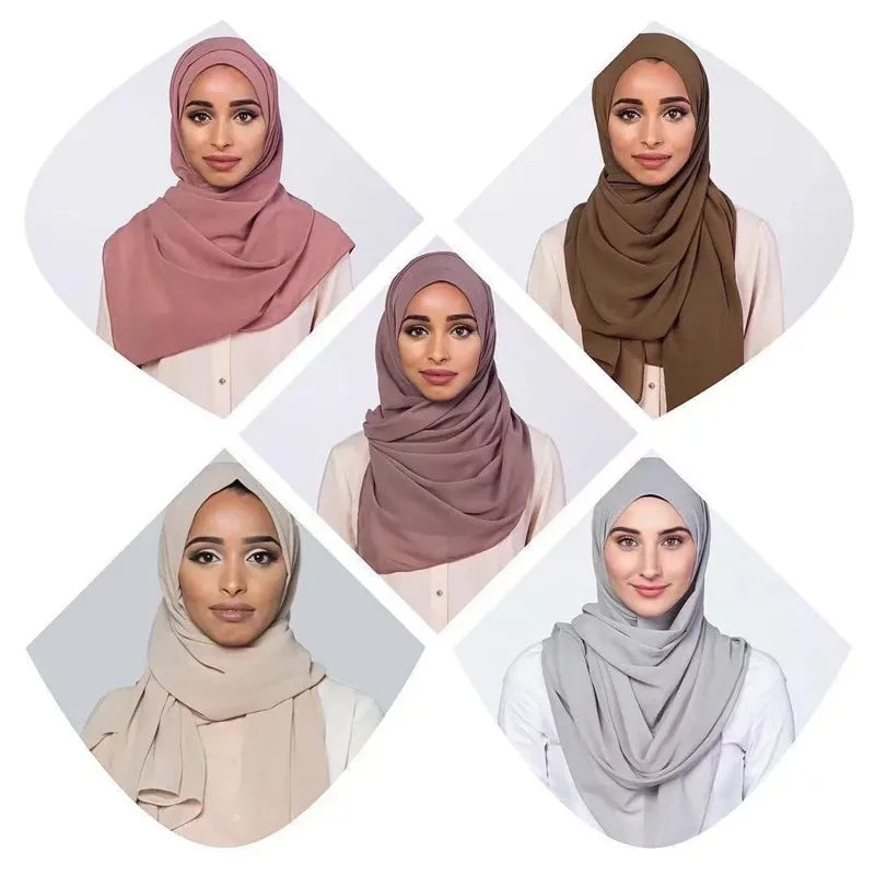 2024 Women's Elegant Modest Muslim Islamic Bubble Chiffon Scarf Ramadan Soft Lightweight Hijab Stores Bandana Headscarf