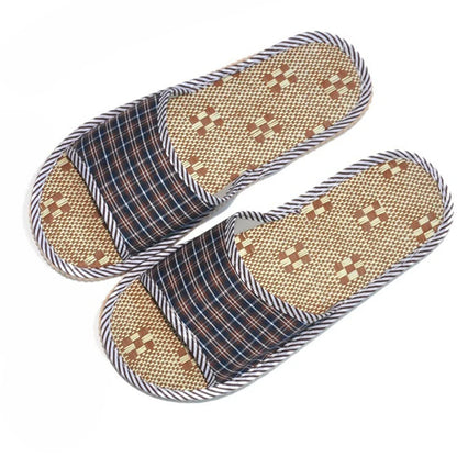 Spring Summer Linen Men Women Indoor Floor Slippers Unisex Simple Comfort House Home Slipper Plaid Shoes for Male Female