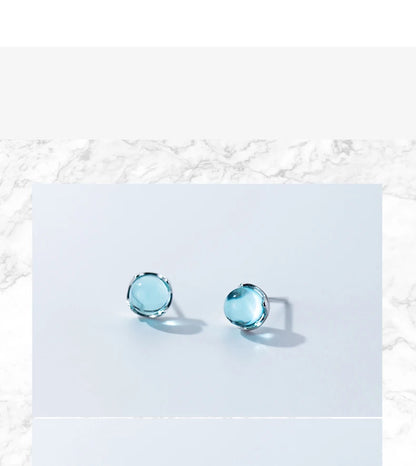 MloveAcc Real 100% 925 Sterling Silver Stud Earrings for Women Fashion Blue Crystal Bubble Ear Stud