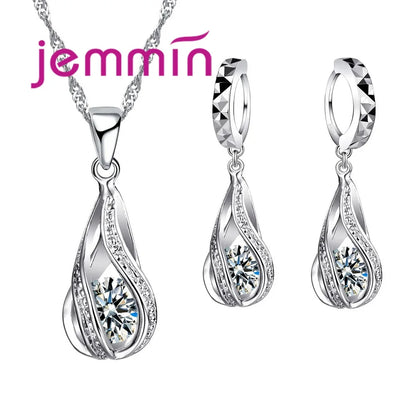 Fast Shipping Top Quality 925 Silver  Wedding Party Jewelry Sets Multiple Color Crystals Pendant Necklace Earrings