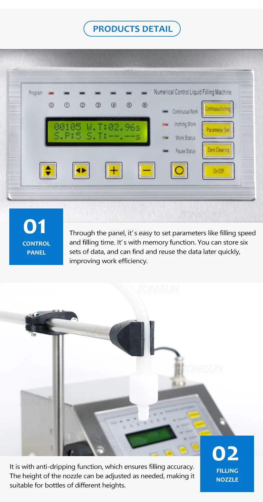 ZONESUN Small GFK-160A 5-3500ml Digital Control Liquid Juice Water Liquid Filling Machine Dosing Filler Bottle with Pedal