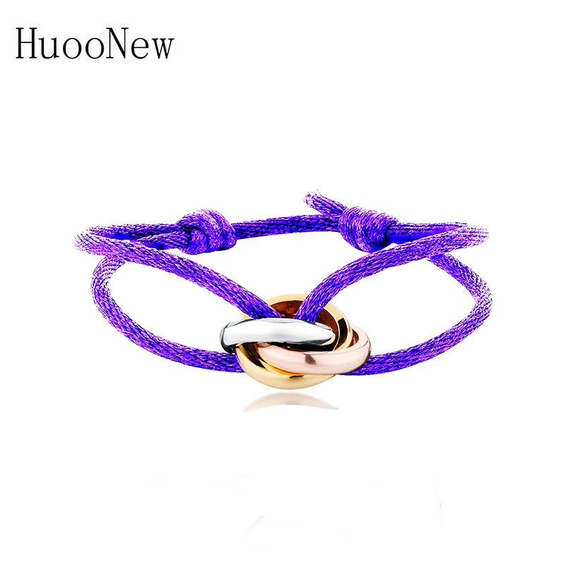 New Hot Stainless Steel Bracelet 3 Metal Buckle Ribbon Lace Up Chain Multicolor Adjustable Size Bracelet For Women Man Unisex