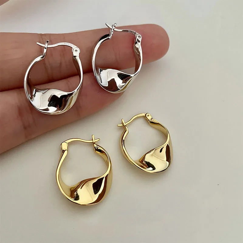 LIVVY Silver Color Simple Creative Smooth Surface With Irregular Contorted Earrings Women Trendy Temperament Jewelry Accessories