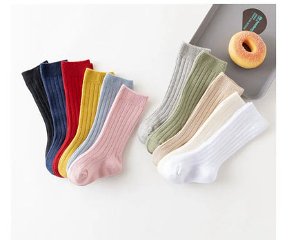 Baby Socks Newborn Kids Infant Girls Boys Knee High Sock Toddler Girl Solid Cotton Stripe Plain Long Children Sock For 0-3Years