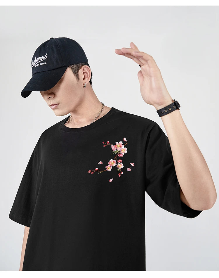 Embroidery T Shirt Men Women Flower Loose Casual T Shirt Summer Cotton Hip Hop Tee Tops Short Sleeve Male Harajuku Streetwear