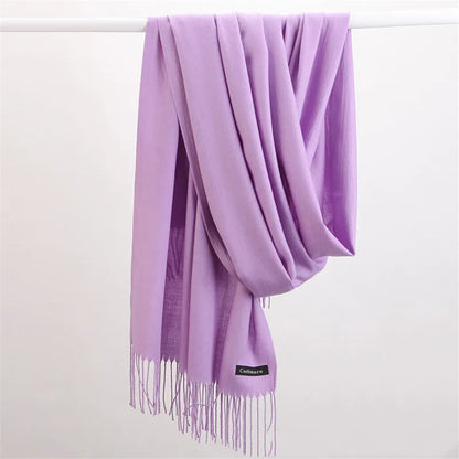 Fashion Solid Color 2021 Designer Women Scarf Winter Hijabs Tassels Long Lady Shawls Cashmere Like Pashmina Hijabs Scarves Wraps