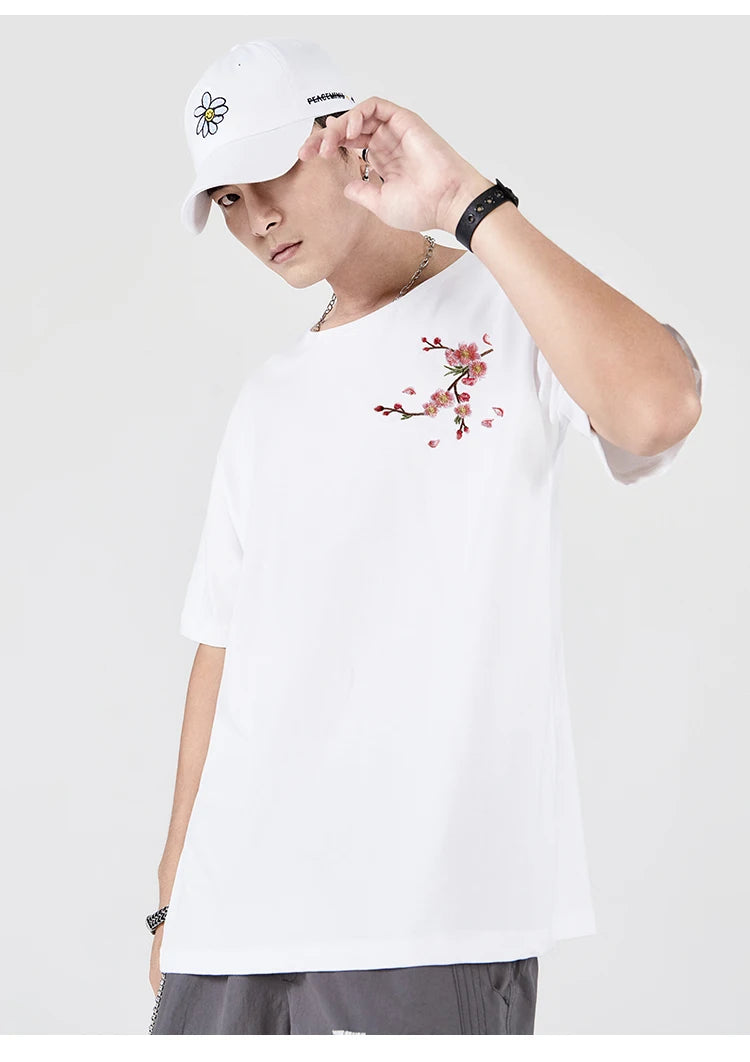 Embroidery T Shirt Men Women Flower Loose Casual T Shirt Summer Cotton Hip Hop Tee Tops Short Sleeve Male Harajuku Streetwear