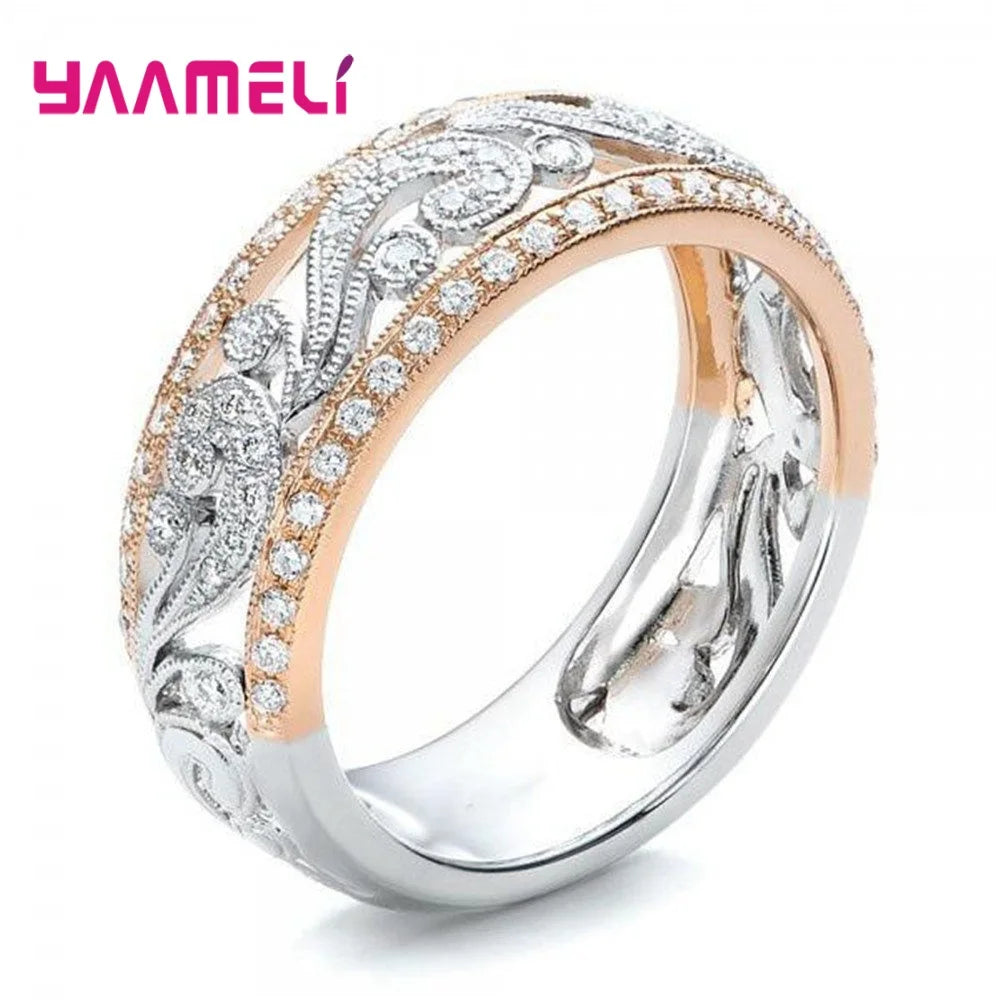 925 Sterling Silver Jewellery Ring for Women Wedding Engagement Party Accessories Popular Hollow Out Flower Wide Band Bague