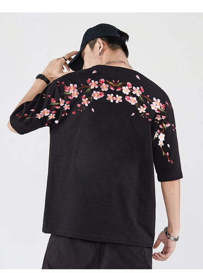 Embroidery T Shirt Men Women Flower Loose Casual T Shirt Summer Cotton Hip Hop Tee Tops Short Sleeve Male Harajuku Streetwear