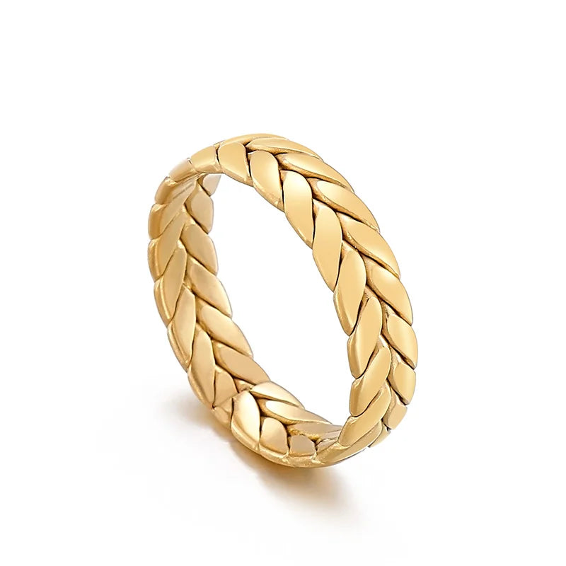 Kalen 5/7mm Thick Chunky Chain Ring Cuban Curb Link Gold Color Filled Stainless Steel Stylish Ring for Women Girls