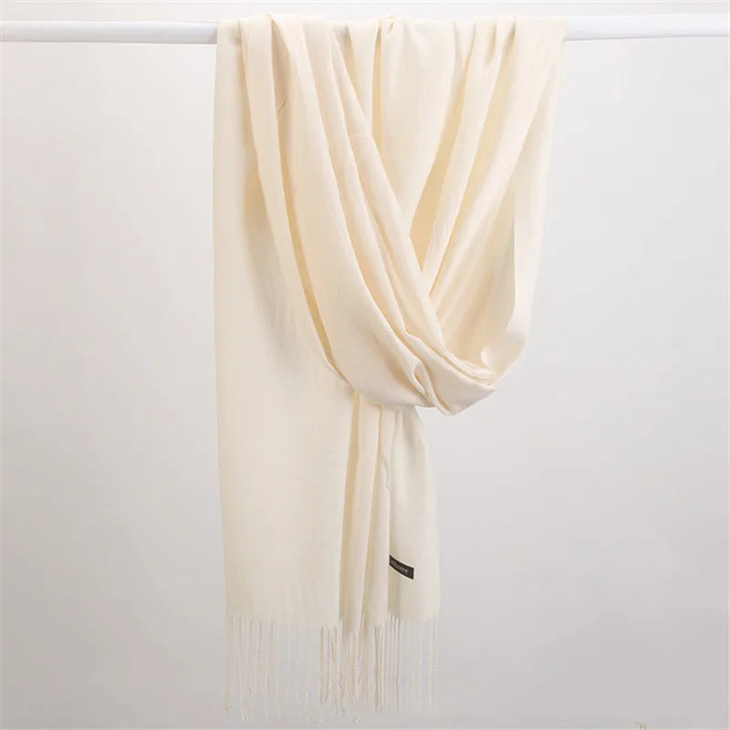 Fashion Solid Color 2021 Designer Women Scarf Winter Hijabs Tassels Long Lady Shawls Cashmere Like Pashmina Hijabs Scarves Wraps