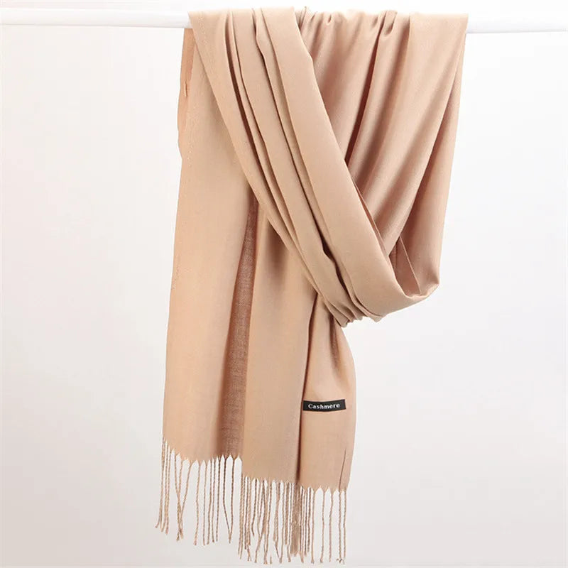 Fashion Solid Color 2021 Designer Women Scarf Winter Hijabs Tassels Long Lady Shawls Cashmere Like Pashmina Hijabs Scarves Wraps