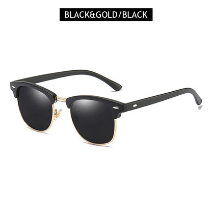 Classic Half Frame Polarized Sunglasses Men Women Retro Rivet Small Sun Glasses Male Popular Black Anti Glare Travelling Shades