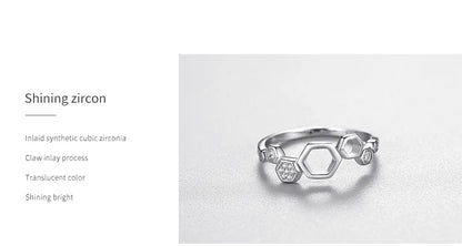 Ailmay Genuine 925 Sterling Silver Geometric Honeycomb Finger Ring Sparkling CZ Rings Clear Fine Female Fashion Jewelry