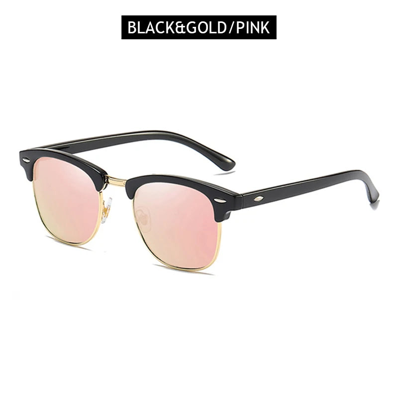 Classic Half Frame Polarized Sunglasses Men Women Retro Rivet Small Sun Glasses Male Popular Black Anti Glare Travelling Shades