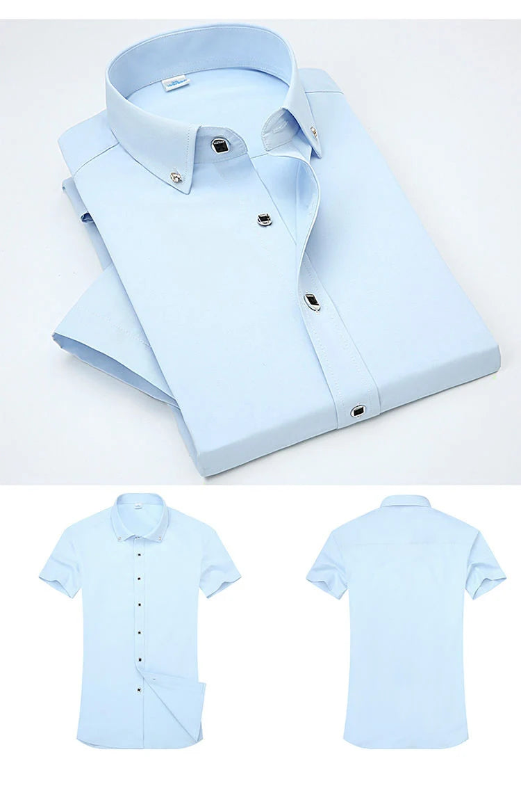 High Quality Non-ironing Men Dress Shirt Short Sleeve New Solid Male Clothing Fit Business Shirts White Blue Navy Black Red